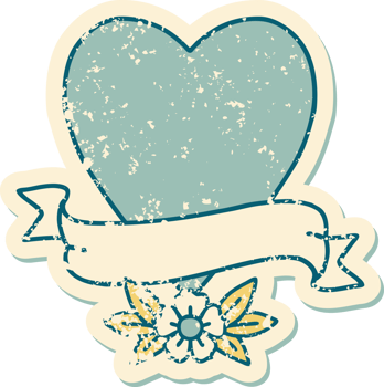 distressed sticker tattoo style icon of a heart and banner png