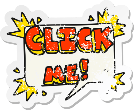 retro distressed sticker of a cartoon click me symbol png