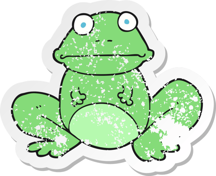 retro distressed sticker of a cartoon frog png