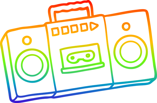 rainbow gradient line drawing cartoon retro cassette tape player png