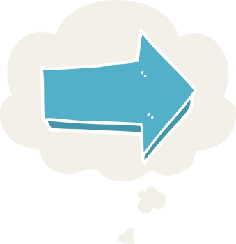 cartoon arrow and thought bubble in retro style png