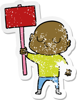 distressed sticker of a cartoon bald man png