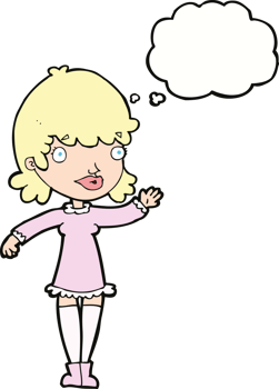 cartoon woman waving with thought bubble png