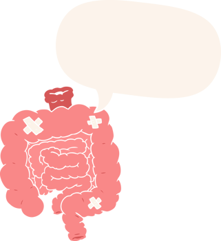 cartoon repaired intestines and speech bubble in retro style png