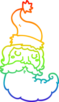 rainbow gradient line drawing cartoon santa face png