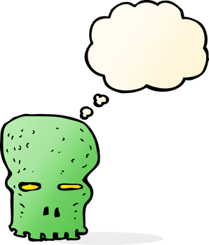 cartoon spooky skull with thought bubble png