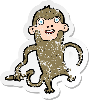 retro distressed sticker of a cartoon monkey png