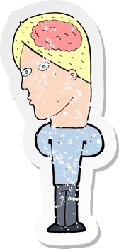 retro distressed sticker of a cartoon man with big brain png