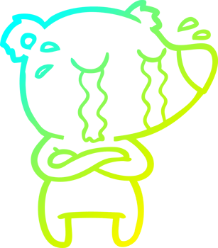 cold gradient line drawing cartoon crying bear png