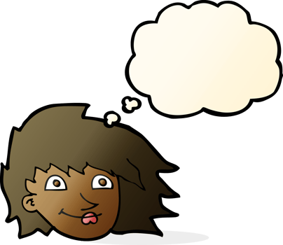 cartoon female face with thought bubble png