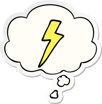 cartoon lightning bolt and thought bubble as a printed sticker png