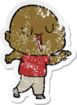distressed sticker of a happy cartoon bald man png