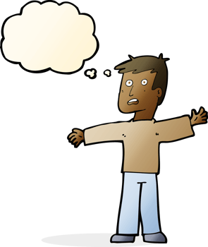 cartoon surprised man with thought bubble png