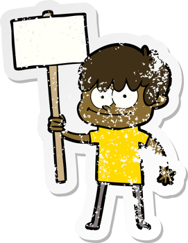 distressed sticker of a happy cartoon man png