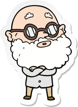 sticker of a cartoon curious man with beard and glasses png