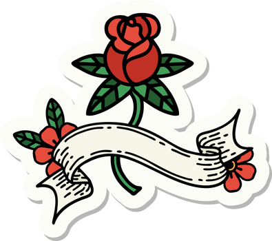 tattoo sticker with banner of a rose png