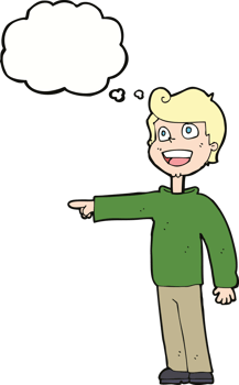 cartoon man pointing and laughing with thought bubble png