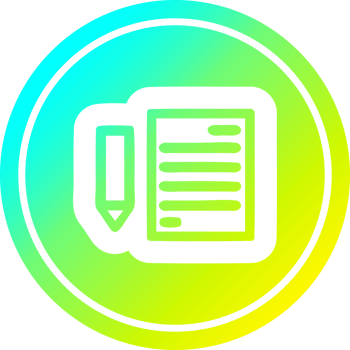 document and pencil circular in cold gradient spectrum png