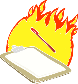 flat color illustration of a cartoon clip board on fire png