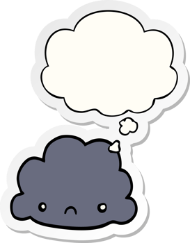 cartoon cloud and thought bubble as a printed sticker png