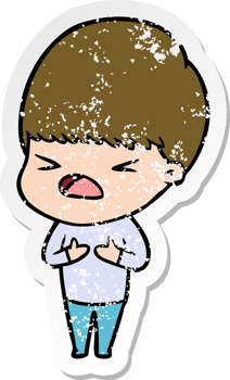 distressed sticker of a cartoon stressed man png