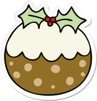 sticker of a quirky hand drawn cartoon christmas pudding png