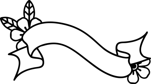 a black and white drawing of a ribbon with flowers png