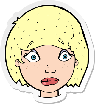sticker of a cartoon worried female face png