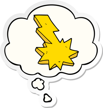 cartoon lightning strike and thought bubble as a printed sticker png