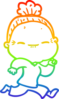 rainbow gradient line drawing cartoon peaceful old woman png