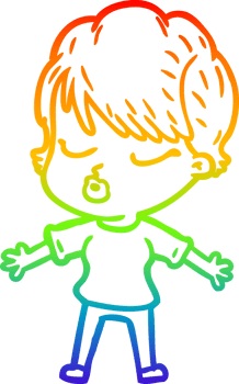 rainbow gradient line drawing cartoon woman with eyes shut png