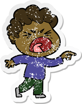 distressed sticker of a cartoon furious man png