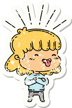 grunge sticker of tattoo style girl sticking out tongue png
