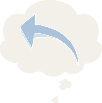 cartoon arrow and thought bubble in retro style png