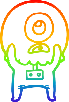 rainbow gradient line drawing cartoon cyclops alien spaceman png
