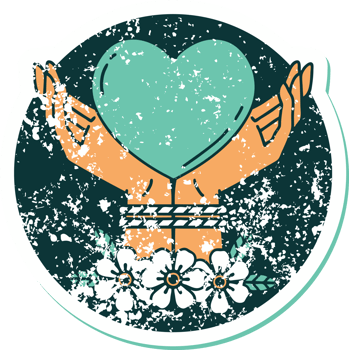 distressed sticker tattoo style icon of tied hands and a heart png