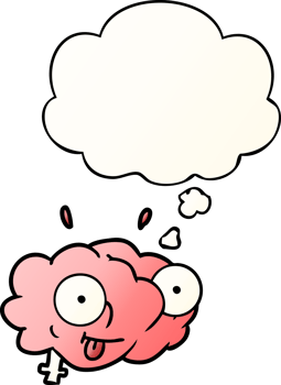 funny cartoon brain and thought bubble in smooth gradient style png
