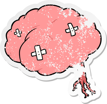 distressed sticker of a cartoon injured brain png