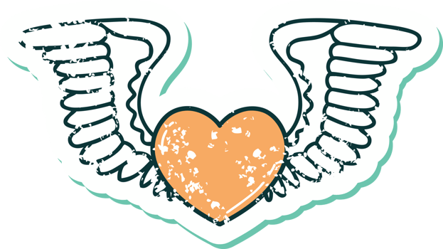 distressed sticker tattoo style icon of a heart with wings png