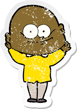 distressed sticker of a cartoon bald man staring png