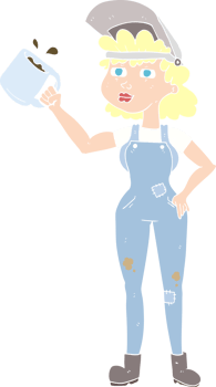 flat color illustration of a cartoon woman in dungarees png
