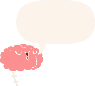 happy cartoon brain and speech bubble in retro style png