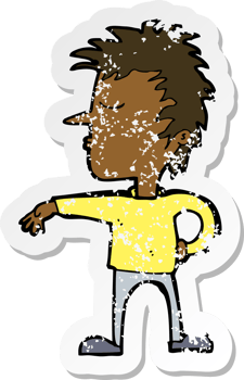 retro distressed sticker of a cartoon man making camp gesture png