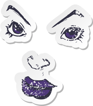 retro distressed sticker of a cartoon comic book face png