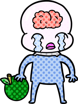 cartoon big brain alien with apple drawing png