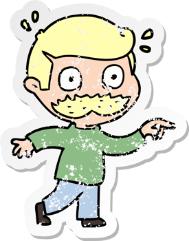 distressed sticker of a cartoon man with mustache shocked png
