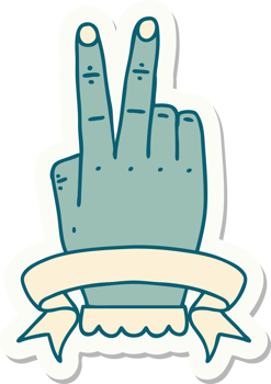 victory v hand gesture with banner sticker png