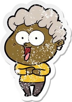 distressed sticker of a cartoon happy man png