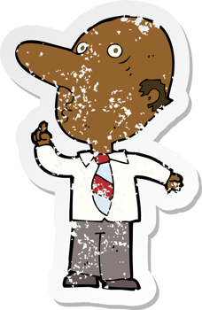 retro distressed sticker of a cartoon bald man asking question png