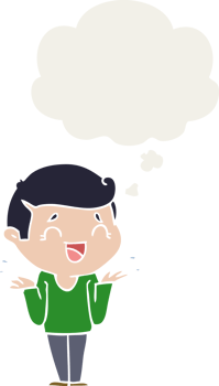 cartoon laughing confused man and thought bubble in retro style png